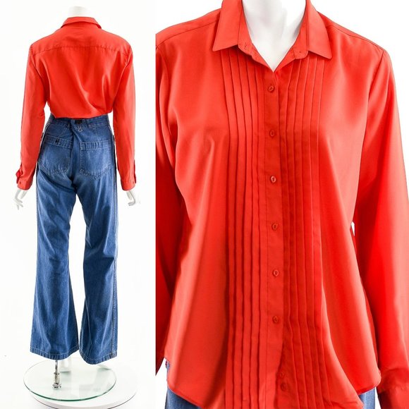 Red Tuxedo Long Sleeve Blouse - Picture 3 of 10